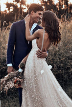 Open Back Wedding Dresses Straps Long Train A-line Lace Simple Bridal Gown JKW238|Annapromdress