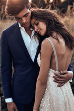 Open Back Wedding Dresses Straps Long Train A-line Lace Simple Bridal Gown JKW238|Annapromdress