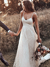 Open Back Wedding Dresses Straps Long Train A-line Lace Simple Bridal Gown JKW238|Annapromdress