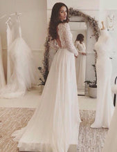 Long Sleeve Wedding Dresses A-line V-neck Brush Train Elegant V-neck Lace Bridal Gown JKW239|Annapromdress