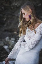 Open Back Wedding Dresses Long Sleeve Long Train Romantic Lace Beach Bridal Gown JKW241|Annapromdress