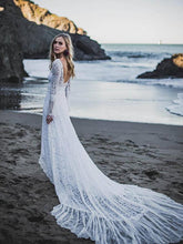 Open Back Wedding Dresses Long Sleeve Long Train Romantic Lace Beach Bridal Gown JKW241|Annapromdress