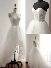High Low Wedding Dresses Aline Sweetheart Long Train Tulle Ivory Lace Bridal Gown JKW244|Annapromdress