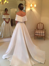 Simple Wedding Dresses Off-the-shoulder Short Train Half Sleeve Satin Bridal Gown JKW247|Annapromdress