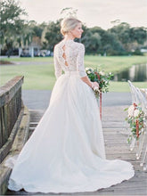 Beautiful Wedding Dresses V-neck Sweep Train Ivory Lace Tulle Romantic Bridal Gown JKW250|Annapromdress