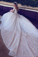 Ball Gown Wedding Dresses Off-the-shoulder Long Train Hand-Made Flower Big Bridal Gown JKW252|Annapromdress