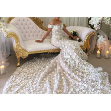 Luxury Wedding Dresses Off-the-shoulder Hand-Made Flower Long Train Mermaid Bridal Gown JKW256|Annapromdress