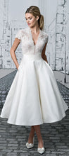 Short Wedding Dresses V-neck Lace Tea-length Ivory Simple Vintage Bridal Gown JKW258|Annapromdress