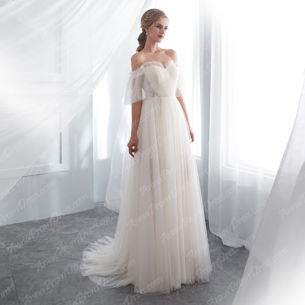 Half Sleeve Wedding Dresses A-line Short Train Elegant Simple Romantic Anna PromDress Half Sleeve Wedding Dresses A-line Short Train Elegant Simple Romantic Anna PromDress