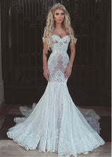 Lace Wedding Dresses Off-the-shoulder Romantic Long Train Mermaid Bridal Gown JKW263|Annapromdress