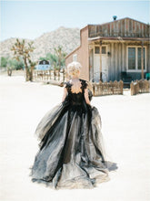 Black Wedding Dresses V-neck Appliques Ball Gown Open Back Bridal Gown JKW268|Annapromdress