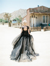 Black Wedding Dresses V-neck Appliques Ball Gown Open Back Bridal Gown JKW268|Annapromdress