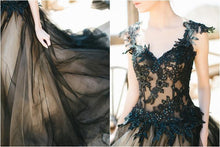 Black Wedding Dresses V-neck Appliques Ball Gown Open Back Bridal Gown JKW268|Annapromdress