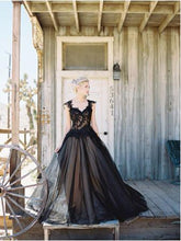 Black Wedding Dresses V-neck Appliques Ball Gown Open Back Bridal Gown JKW268|Annapromdress