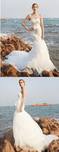 Mermaid Wedding Dresses Strapless Beading Long Train Organza Simple Bridal Gown JKW271|Annapromdress