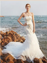 Mermaid Wedding Dresses Strapless Beading Long Train Organza Simple Bridal Gown JKW271|Annapromdress