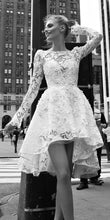 High Low Wedding Dresses Bateau A-line Beautiful Floral Lace Long Sleeve Bridal Gown JKW273|Annapromdress