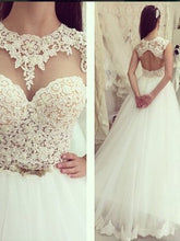 Open Back Wedding Dresses A Line Sweep Train Appliques Sexy Princess Lace Bridal Gown JKW275|Annapromdress