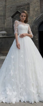 Half Sleeve Wedding Dresses A Line Long Train Romantic Lace Bridal Gown JKW281|Annapromdress