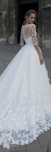 Half Sleeve Wedding Dresses A Line Long Train Romantic Lace Bridal Gown JKW281|Annapromdress