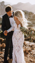 Backless Wedding Dresses Mermaid V-neck Beautiful Lace Long Sleeve Beach Bridal Gown JKW285|Annapromdress