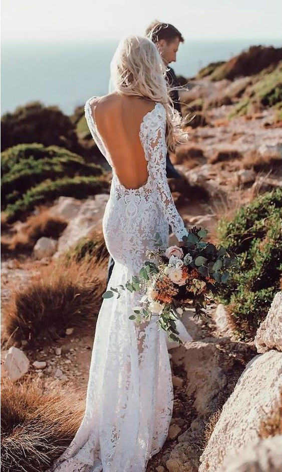 Backless Wedding Dresses Mermaid V-neck Beautiful Lace Long Sleeve Bea Anna PromDress Backless Wedding Dresses Mermaid V-neck Beautiful Lace Long Sleeve Bea Anna PromDress