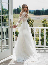 Beautiful Wedding Dresses Bateau Sweep Train Lace Beading Sparkly Long Sleeve Bridal Gown JKW286|Annapromdress