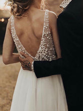 Sparkly Wedding Dresses with Straps Aline Ivory Romantic Beading Open Back Bridal Gown JKW289|Annapromdress
