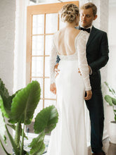 Long Sleeve Wedding Dresses V-neck Romantic Lace Mermaid Open Back Bridal Gown JKW290|Annapromdress