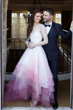 Beautiful Ombre Wedding Dresses High Low Beading Sparkly Long Sleeve Bridal Gown JKW291|Annapromdress