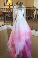 Beautiful Ombre Wedding Dresses High Low Beading Sparkly Long Sleeve Bridal Gown JKW291|Annapromdress