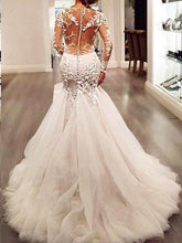 Long Sleeve Wedding Dresses Romantic Lace Sweep Train Beading Mermaid Bridal Gown JKW292|Annapromdress