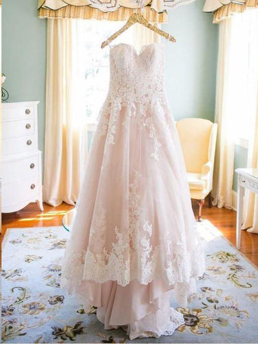 Lace Wedding Dresses Blush Pink Sweetheart A Line Chic Cheap Bridal Gown JKW294|Annapromdress
