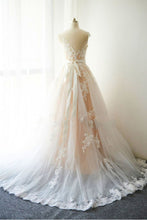 Beautiful Wedding Dresses with Sash A-line Appliques Sweep Train Romantic Bridal Gown JKW296|Annapromdress