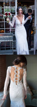 Long Sleeve Wedding Dresses Mermaid Floor-length Romantic Lace Bridal Gown JKW298|Annapromdress