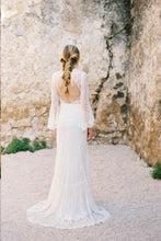 Long Sleeve Wedding Dresses Romantic V-neck A-line Long Open Back Lace Bridal Gown JKW304|Annapromdress