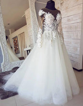 Long Sleeve Wedding Dresses Scoop A Line Chic Cheap Lace Backless Bridal Gown JKW306|Annapromdress