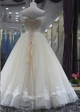 Chic Wedding Dresses with Bling Aline Floor-length Off-the-shoulder Lace Bridal Gown JKW308|Annapromdress