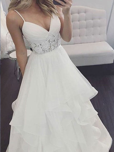 Beach Wedding Dresses Romantic Spaghetti Straps Simple Lace A-line Bridal Gown JKW311|Annapromdress