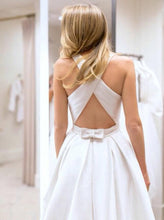 Open Back Wedding Dresses with Pockets A-line Criss-Cross Straps Simple Bridal Gown JKW314|Annapromdress