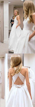 Open Back Wedding Dresses with Pockets A-line Criss-Cross Straps Simple Bridal Gown JKW314|Annapromdress
