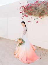 Ombre Wedding Dresses V-neck Aline Romantic Long Sleeve Two Piece Bridal Gown JKW318|Annapromdress