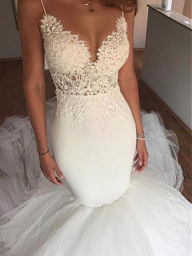 Backless Wedding Dresses Mermaid Spaghetti Straps Simple Open Back Bridal Gown JKW320|Annapromdress
