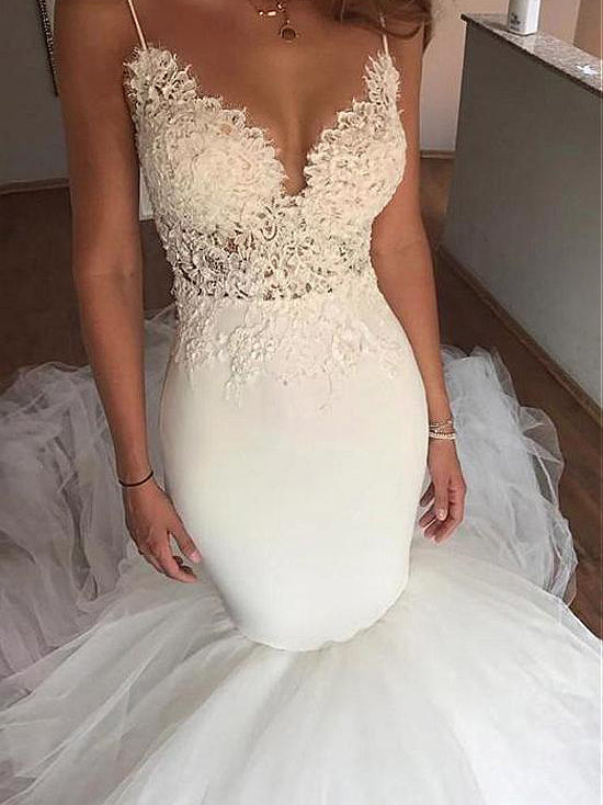 Backless Wedding Dresses Mermaid Spaghetti Straps Simple Open Back Bri –  Anna PromDress