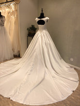 Open Back Wedding Dresses A Line Long Train Ivory Satin Chic Simple Cheap Bridal Gown JKW323|Annapromdress