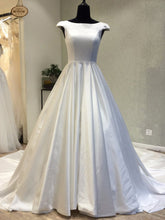 Open Back Wedding Dresses A Line Long Train Ivory Satin Chic Simple Cheap Bridal Gown JKW323|Annapromdress