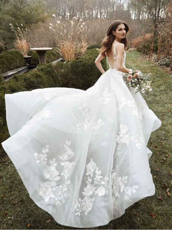 wedding dresses with the back open Open Back Wedding Dresses Romantic Straps V-neck Lace Beautiful Backle –  Anna PromDress