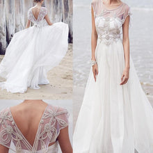 Open Back Wedding Dresses Aline Romantic Beautiful Beading Sparkly Bridal Gown JKW329|Annapromdress