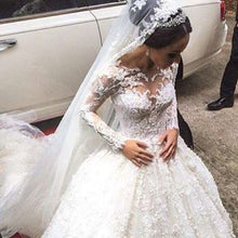 Long Sleeve Wedding Dresses Aline Bateau Beautiful Lace Ball Gown Big Bridal Gown JKW330|Annapromdress
