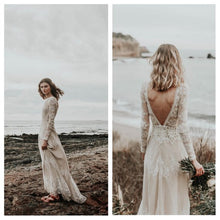 Long Sleeve Wedding Dresses Aline Backless Lace Open Back Beach Bridal Gown JKW332|Annapromdress